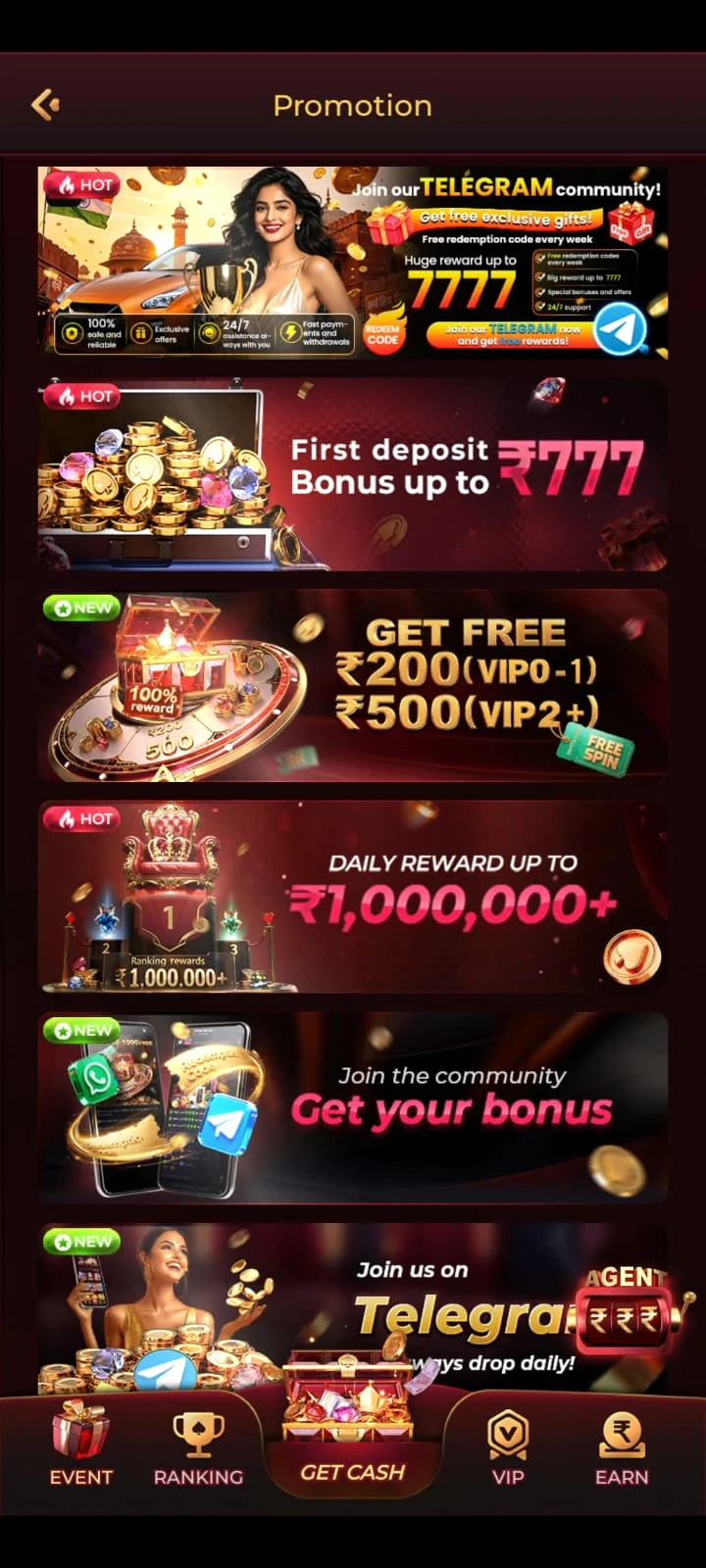 IC7 Game account screen with balance First Deposit Daily Rewards and Bet Your Bonus